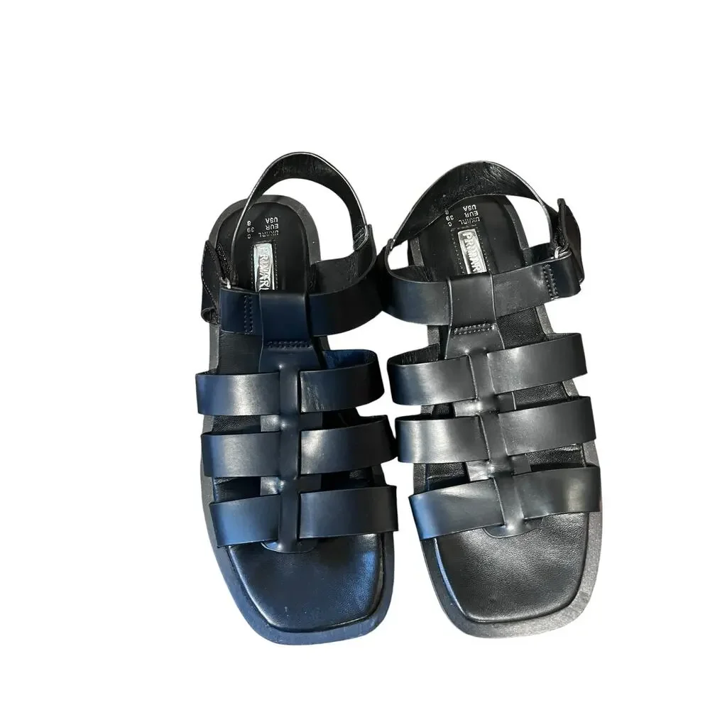 Women's Minimalist Euro style Faux Leather Caged Fisherman Sandals Size 8